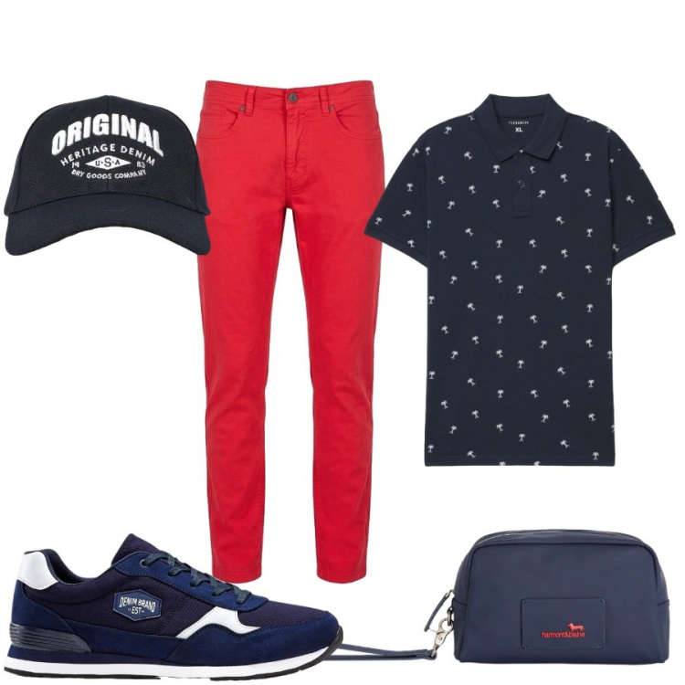 Outfit uomo - Total look #2451870. Stile Trendy per Tutti i giorni. Abbinamento con sneakers, borse sportive, pantaloni, cappelli con visiera, polo.