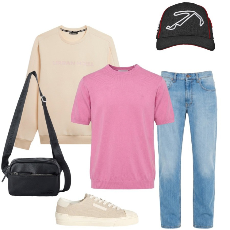 Outfit uomo - Total look #2451873. Stile Casual per Tutti i giorni. Abbinamento con jeans, sneakers, t-shirt, borse sportive, cappelli con visiera, felpe.