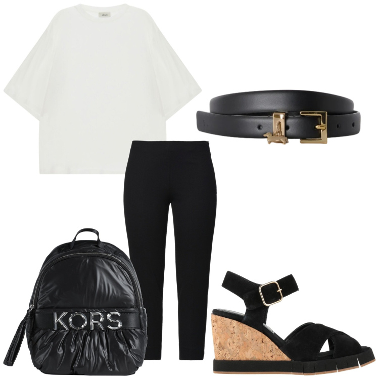 Outfit donna - Total look #2451881. Stile Casual chic per Tutti i giorni. Abbinamento con zaini, sandali in pelle, pantaloni, cinture, t-shirt.