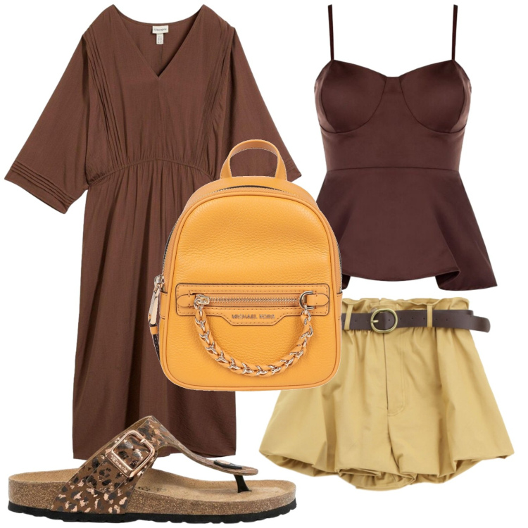 Outfit donna - Ferragosto: mare o montagna?. Stile Glamour per Tutti i giorni. Abbinamento con zaini, infradito, caftani, shorts, canottiere.