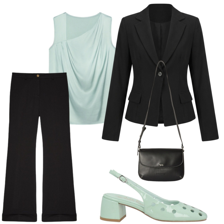 Outfit donna - Slingback traforate. Stile Casual per Ufficio. Abbinamento con décolleté, borse a tracolla, pantaloni, bluse, blazer.