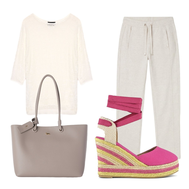 Outfit donna - Shopping bag. Stile Minimal per Tutti i giorni. Abbinamento con shopping bag, pantaloni, maglieria, espadrillas.
