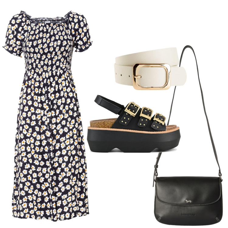 Outfit donna - Total look #2451937. Stile Basic per Tutti i giorni. Abbinamento con vestiti midi/longuette, cinture, borse a tracolla, sandali col tacco.
