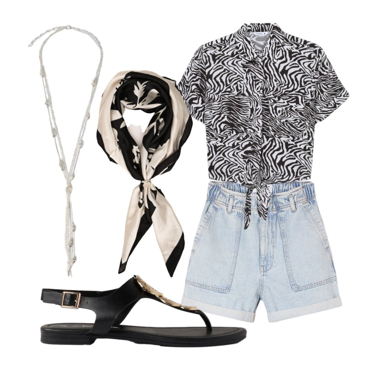 Outfit donna - Collana multifilo. Stile Casual per Tutti i giorni. Abbinamento con sandali, camicie a manica corta, shorts, collane, foulard.
