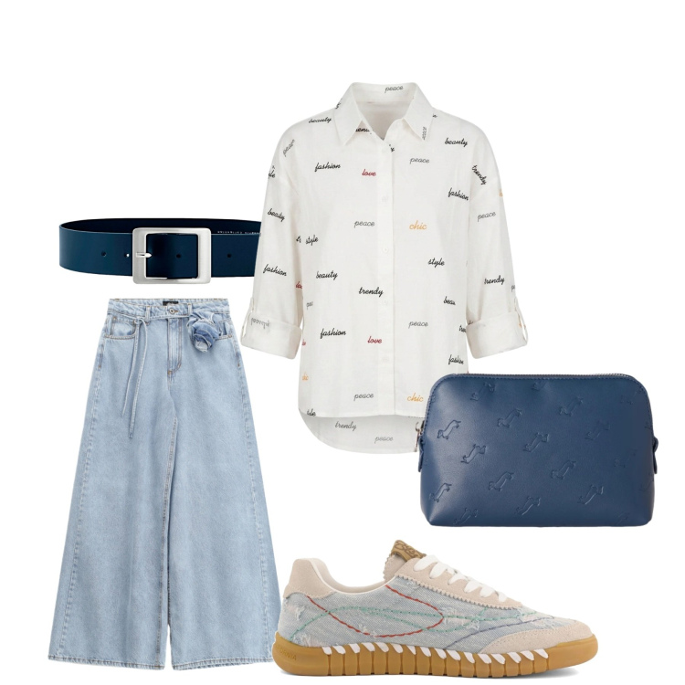Outfit donna - Total look #2451942. Stile Casual per Tutti i giorni. Abbinamento con cinture, pochette, jeans, camicie, sneakers.