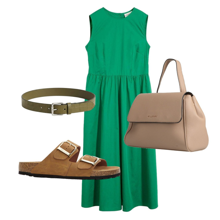 Outfit donna - Brillante. Stile Bon Ton per Tutti i giorni. Abbinamento con zaini, vestiti midi/longuette, ciabatte, cinture.