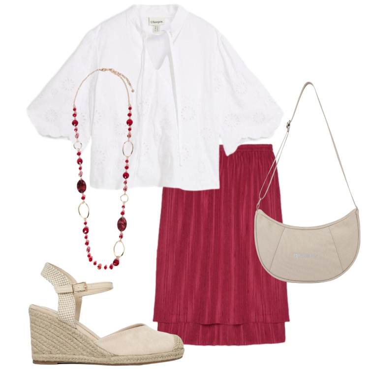 Outfit donna - Total look #2451969. Stile Minimal per Ufficio. Abbinamento con tuniche, zeppe, borse a spalla, gonne, collane.