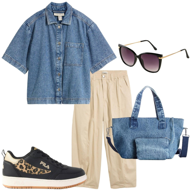 Outfit donna - Total look #2451972. Stile Basic per Tutti i giorni. Abbinamento con pantaloni, borse a mano, occhiali da sole, camicie, sneakers.