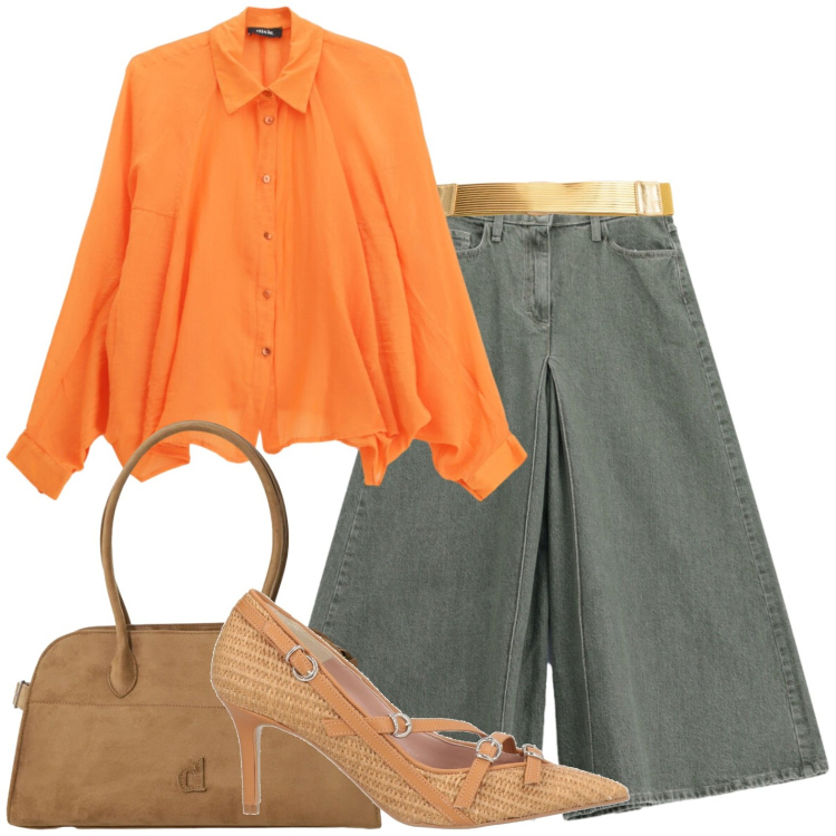 Outfit donna - Ufficio. Stile Casual per Ufficio. Abbinamento con décolleté, camicie, borse a spalla, pantaloni, cinture.