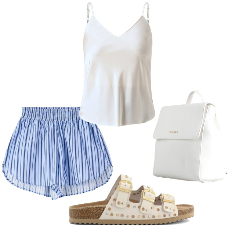 Outfit donna - Total look #2451977. Stile Basic per Mare. Abbinamento con zaini, shorts, top, sandali.