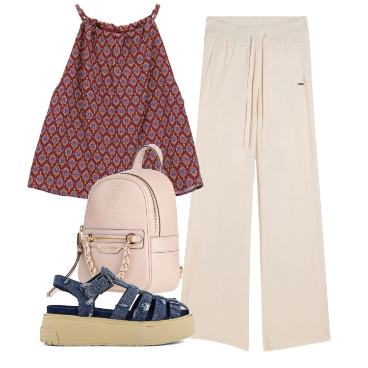 Outfit donna - Basic. Stile Casual per Tutti i giorni. Abbinamento con zaini, top, pantaloni, sandali.