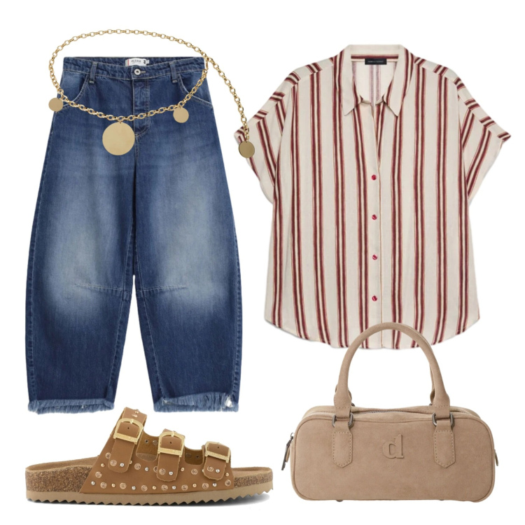 Outfit donna - Urban shic. Stile Urban per Serata fuori. Abbinamento con borse a mano, cinture, jeans, camicie a manica corta, sandali.