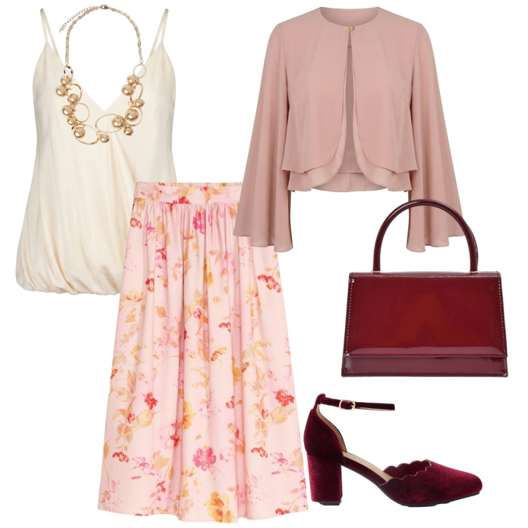 Outfit donna - Compleanno in vista. per Serata fuori. Abbinamento con gonne lunghe, décolleté, borse a mano, collane, blazer, top.
