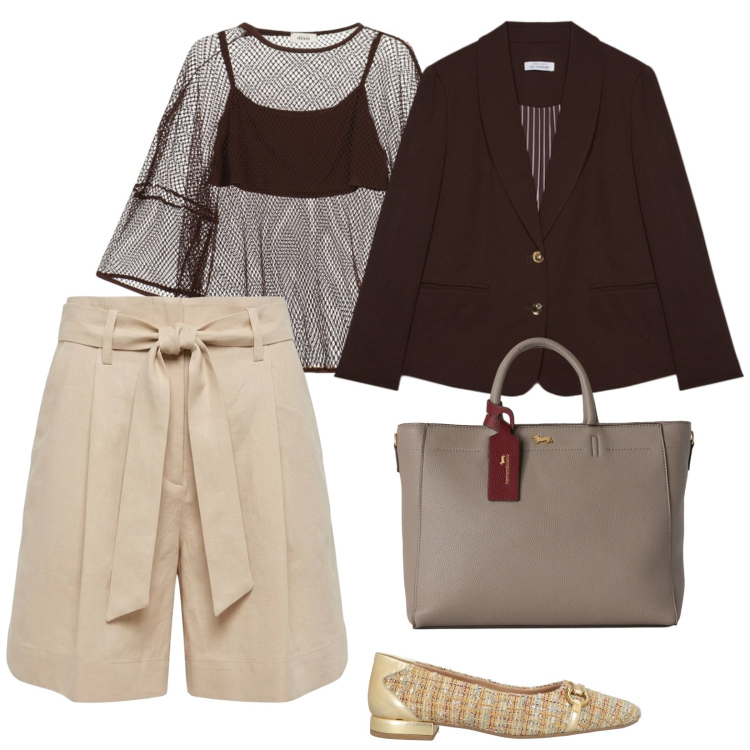 Outfit donna - Trasparenza non volgare. per Serata fuori. Abbinamento con ballerine, bermuda, borse a mano, top, blazer.