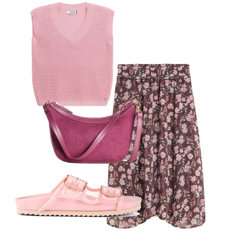Outfit donna - Pink. Stile Bon Ton per Tutti i giorni. Abbinamento con gonne longuette, borse a tracolla, top, sandali.