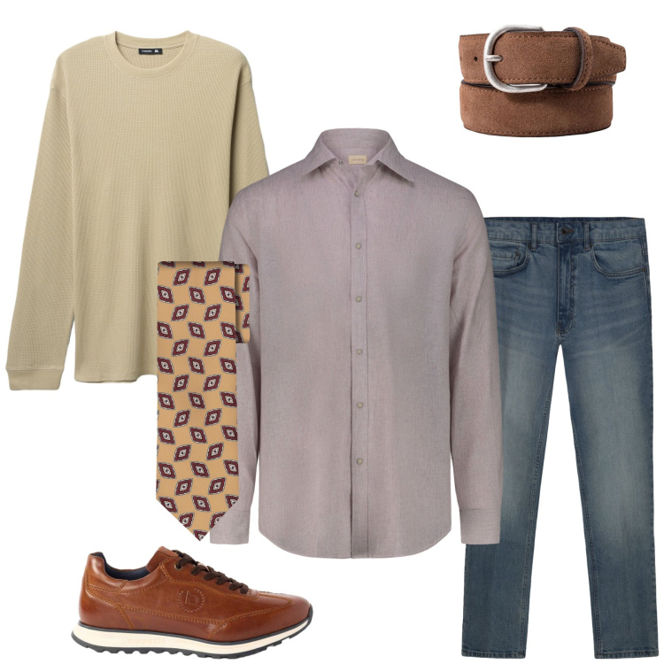 Outfit uomo - Total look #2452048. Stile Casual per Tutti i giorni. Abbinamento con sneakers, maglieria, cravatte, cinture, jeans, camicie.