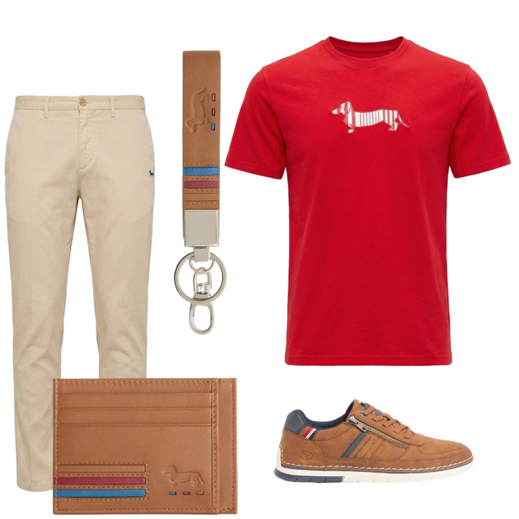 Outfit uomo - Total look #2452051. Stile Casual per Tutti i giorni. Abbinamento con sneakers, t-shirt, pantaloni chino, portachiavi, portafogli.