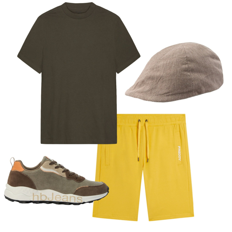 Outfit uomo - Total look #2452060. Stile Casual per Tutti i giorni. Abbinamento con sneakers, t-shirt, cappelli e berretti, pantaloni corti.