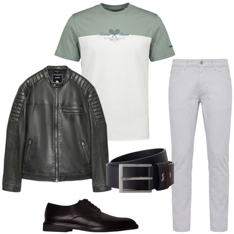 Outfit uomo - Total look #2452064. Stile Trendy per Tutti i giorni. Abbinamento con t-shirt, pantaloni, cinture, giacche, scarpe stringate.