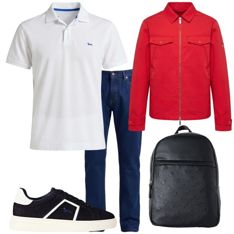 Outfit uomo - Un weekend. Stile Casual per Tutti i giorni. Abbinamento con polo, cappotti, jeans, sneakers, borse sportive.