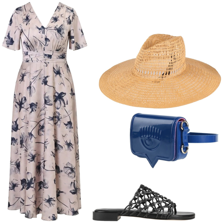 Outfit donna - Maxi Dress con stile. Stile Chic per Tutti i giorni. Abbinamento con ciabatte, marsupi, cappelli, vestiti lunghi.