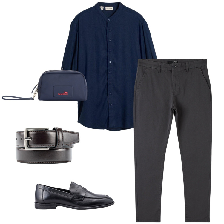 Outfit uomo - Semplicemente in vacanza. per Serata speciale. Abbinamento con camicie, borse sportive, pantaloni chino, cinture, scarpe stringate.