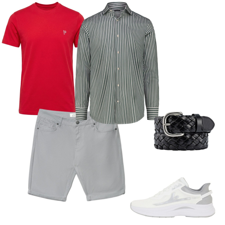 Outfit uomo - Estate. per Tutti i giorni. Abbinamento con t-shirt, bermuda, cinture, camicie, sneakers.