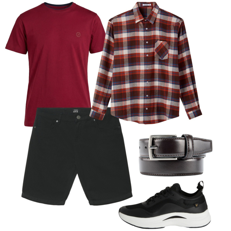 Outfit uomo - Estate. per Tutti i giorni. Abbinamento con t-shirt, camicie, bermuda, cinture, sneakers.