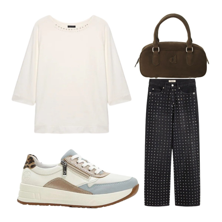 Outfit donna - Stilosamente basic. Stile Basic per Tutti i giorni. Abbinamento con jeans, sneakers, borse a mano, t-shirt.