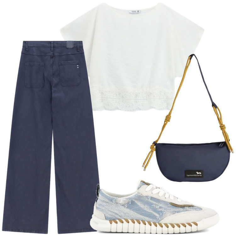 Outfit donna - Total look #2452134. Stile Chic per Tutti i giorni. Abbinamento con borse a tracolla, pantaloni, bluse, sneakers.