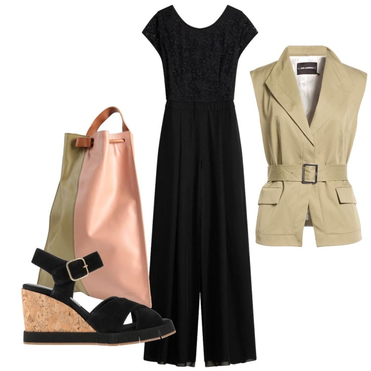 Outfit donna - Chic. Stile Chic per Tutti i giorni. Abbinamento con zaini, cinture, sandali in pelle, tute.
