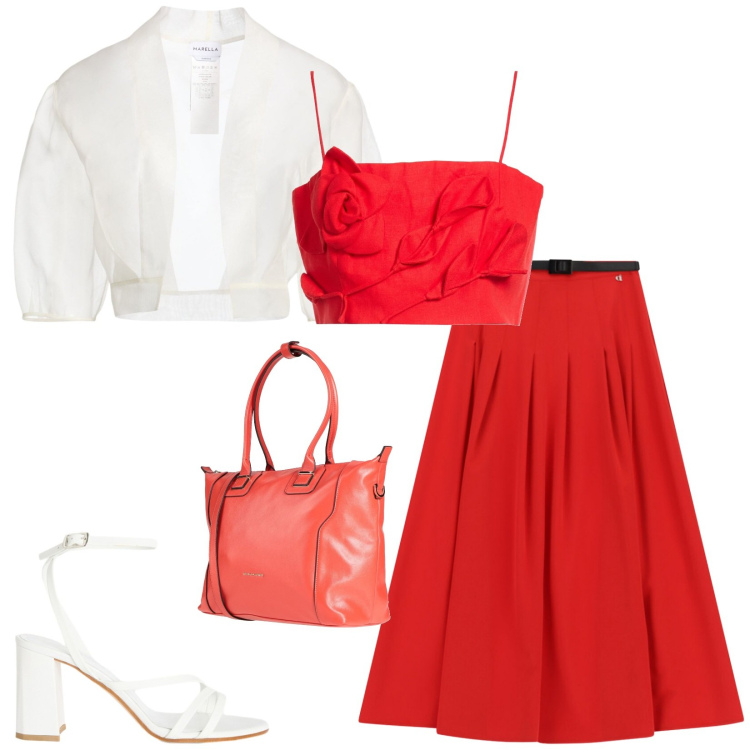 Outfit donna - Total look #2452151. Stile Bon Ton per Cerimonia. Abbinamento con blazer, top, zaini, sandali in pelle, gonne lunghe.