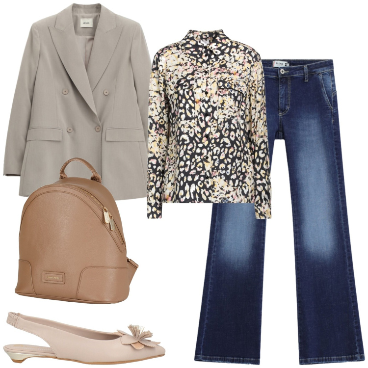 Outfit donna - Total look #2452157. Stile Casual chic per Ufficio. Abbinamento con zaini, ballerine, camicie, blazer, jeans.