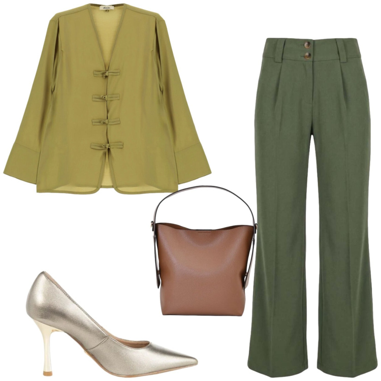 Outfit donna - Total look #2452165. Stile Chic per Serata fuori. Abbinamento con camicie, pantaloni, borse a mano, décolleté.
