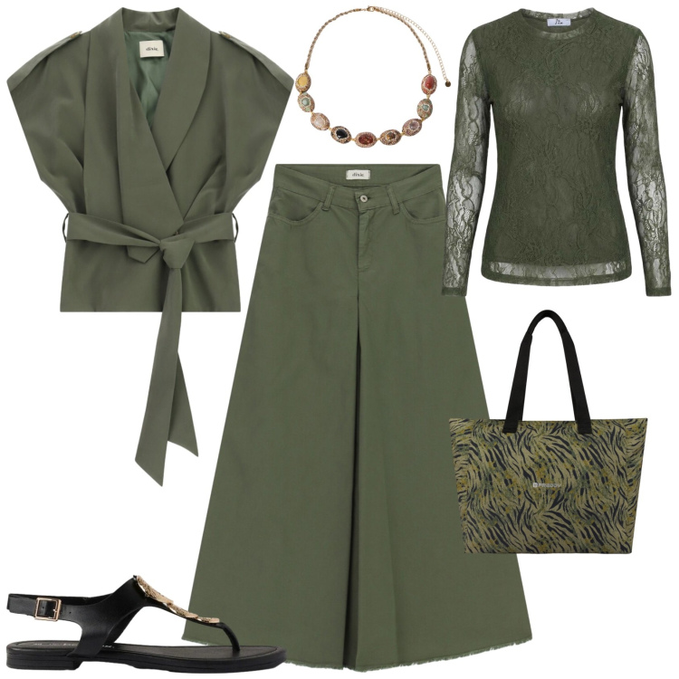 Outfit donna - Casual chic serata. Stile Casual chic per Serata fuori. Abbinamento con sandali, blazer, gonne lunghe, top, shopping bag, collane.