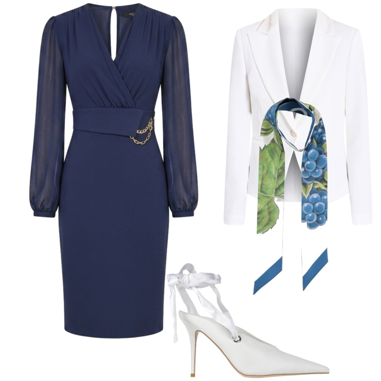 Outfit donna - Molto chic. Stile Chic per Cerimonia. Abbinamento con sciarpe, décolleté, vestiti a tubino, blazer.