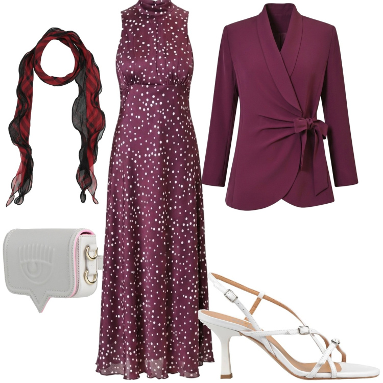 Outfit donna - Serata speciale. Stile Chic per Serata fuori. Abbinamento con sciarpe, marsupi, sandali in pelle, vestiti lunghi, blazer.