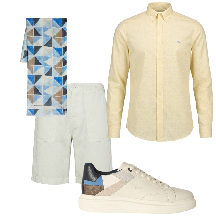 Outfit uomo - Total look #2452177. Stile Trendy per Tutti i giorni. Abbinamento con sciarpe, bermuda, camicie, sneakers.