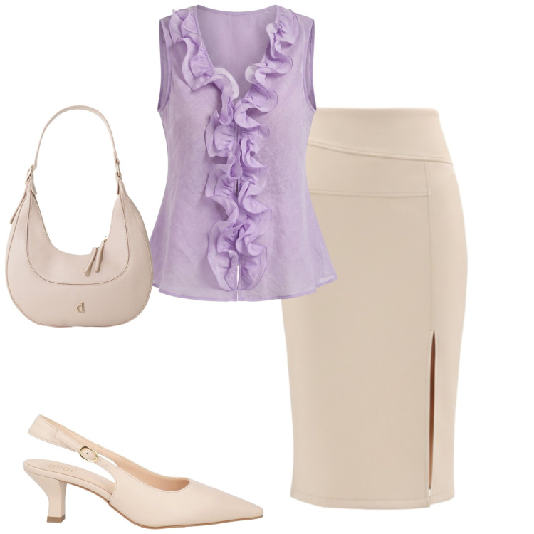 Outfit donna - Total look #2452183. Stile Urban per Tutti i giorni. Abbinamento con décolleté, borse a tracolla, camicie a manica corta, gonne longuette.