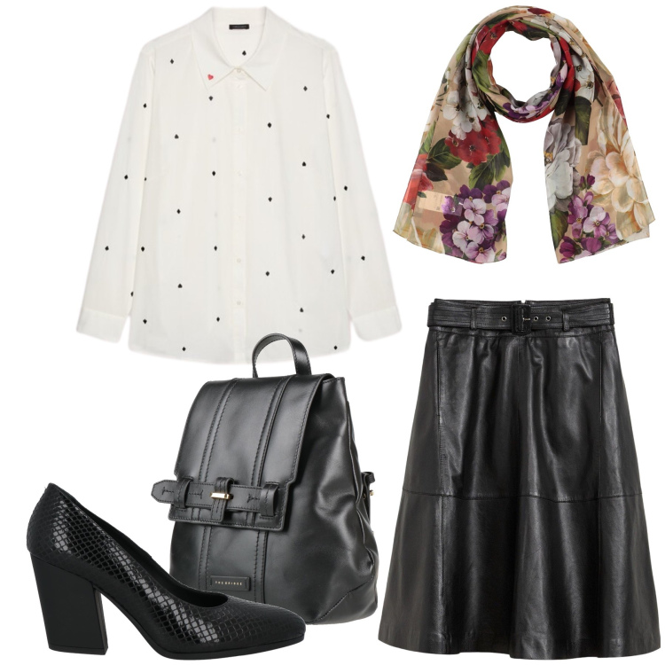 Outfit donna - Total look #2452197. Stile Casual chic per Tutti i giorni. Abbinamento con zaini, décolleté, sciarpe, gonne, camicie.