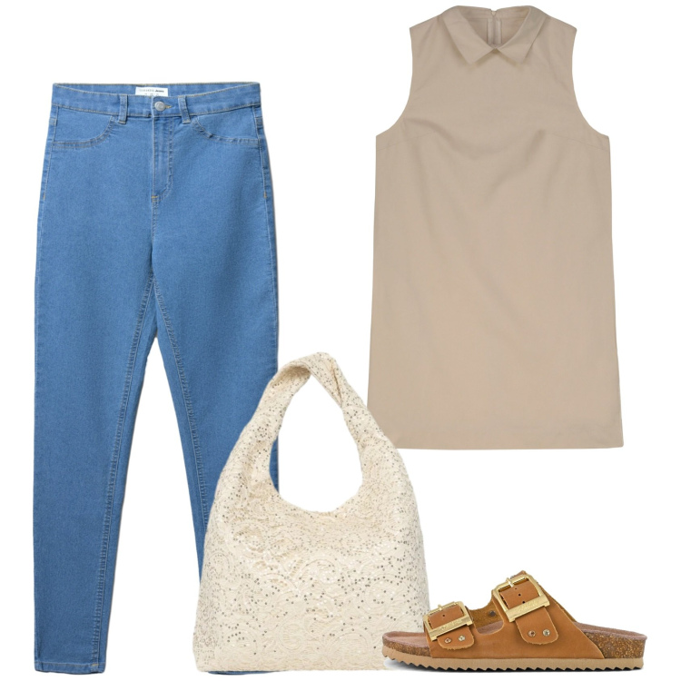 Outfit donna - Minimale. Stile Basic per Tutti i giorni. Abbinamento con borse a spalla, jeggings, vestiti a tubino, sandali.