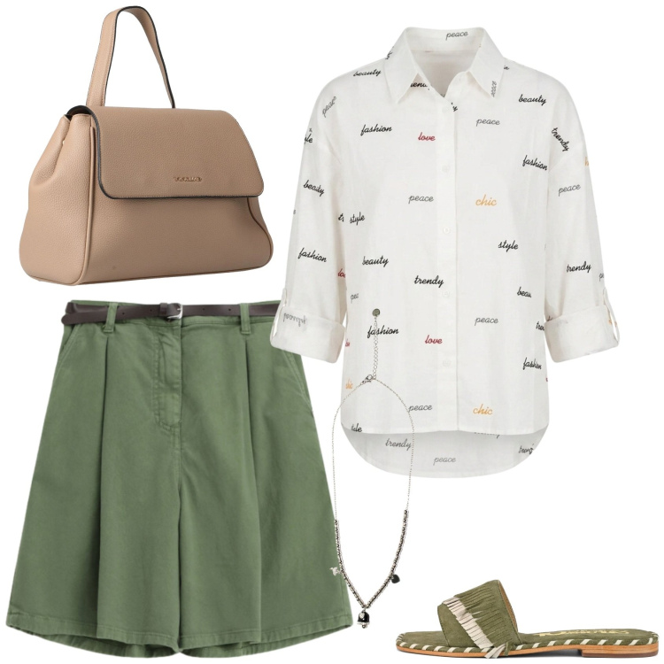 Outfit donna - Bermuda. Stile Casual per Tutti i giorni. Abbinamento con zaini, shorts, ciondoli, camicie, ciabatte.
