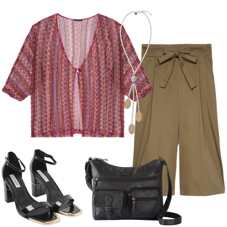Outfit donna - Total look #2452244. Stile Casual chic per Tutti i giorni. Abbinamento con borse a tracolla, collane, sabot, kimono, pantaloni.