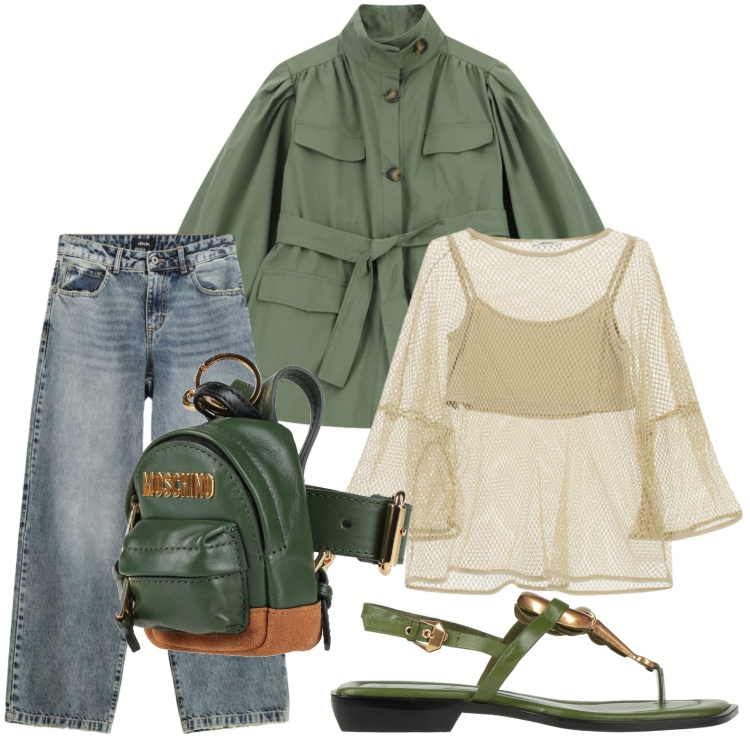 Outfit donna - Trasparenze d\'estate. Stile Casual per Tutti i giorni. Abbinamento con infradito, marsupi, cappotti, top, jeans dritti.