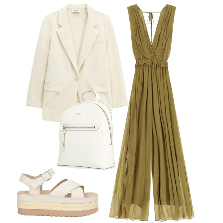 Outfit donna - Senape. Stile Bon Ton per Tutti i giorni. Abbinamento con sandali in pelle, zaini, blazer, tute.