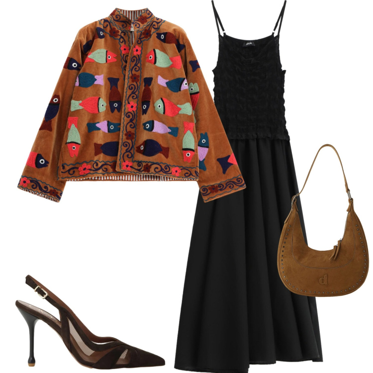Outfit donna - Dixie Sale. Stile Casual chic per Serata fuori. Abbinamento con borse a spalla, vestiti lunghi, blazer, décolleté.