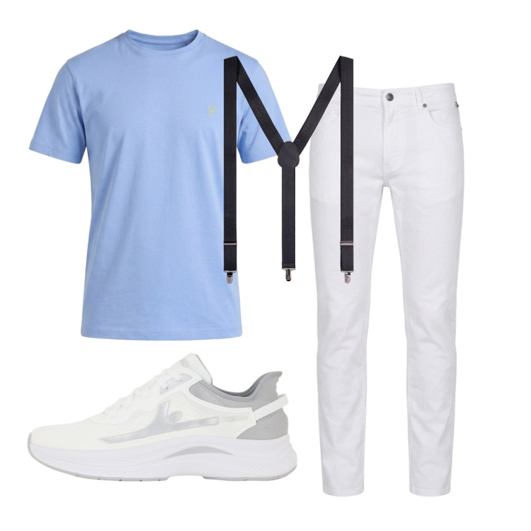 Outfit uomo - Total look #2452327. Stile Trendy per Tutti i giorni. Abbinamento con t-shirt, pantaloni, bretelle, sneakers.