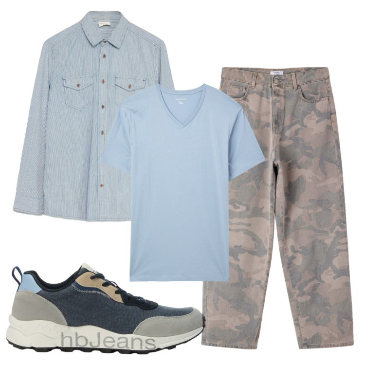 Outfit uomo - Total look #2452333. Stile Urban per Tutti i giorni. Abbinamento con camicie, sneakers, t-shirt, pantaloni.