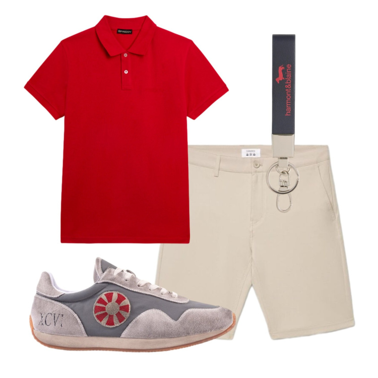 Outfit uomo - Total look #2452340. Stile Urban per Tutti i giorni. Abbinamento con portachiavi, shorts, sneakers, polo.