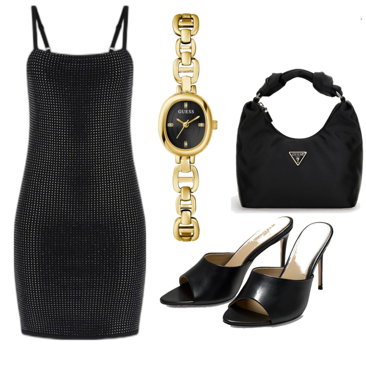 Outfit mujer - Sexy look. Estilo Sexy para Todos los días. Combinación con vestidos cortos, sandalias de tacón, relojes analógicos, bolsos de mano.